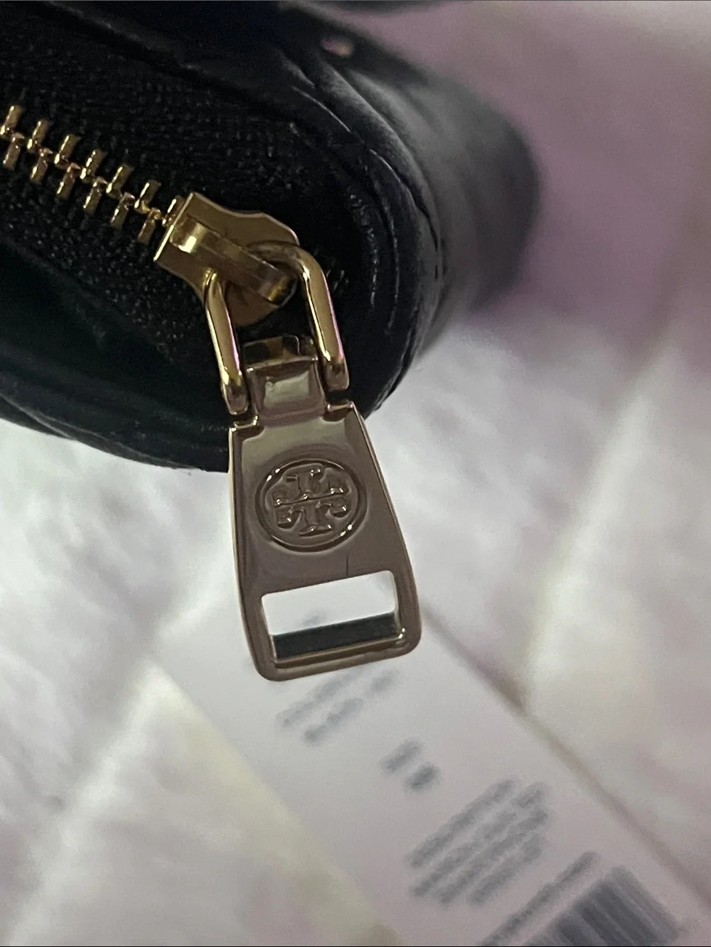 Tory Burch Black Quilted Leather Wristlet Clutch with Logo